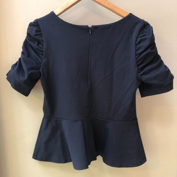 Inc International Concepts Navy Peplum Puff sleeve Top size M - Picture 3 of 7